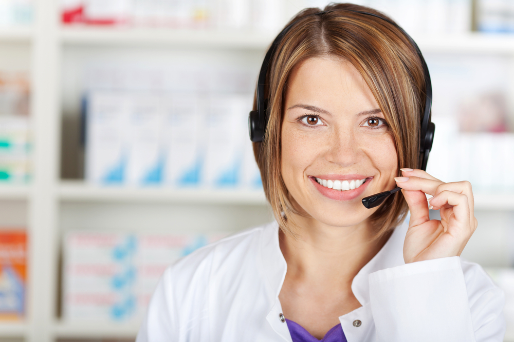 Woman speaking with headset